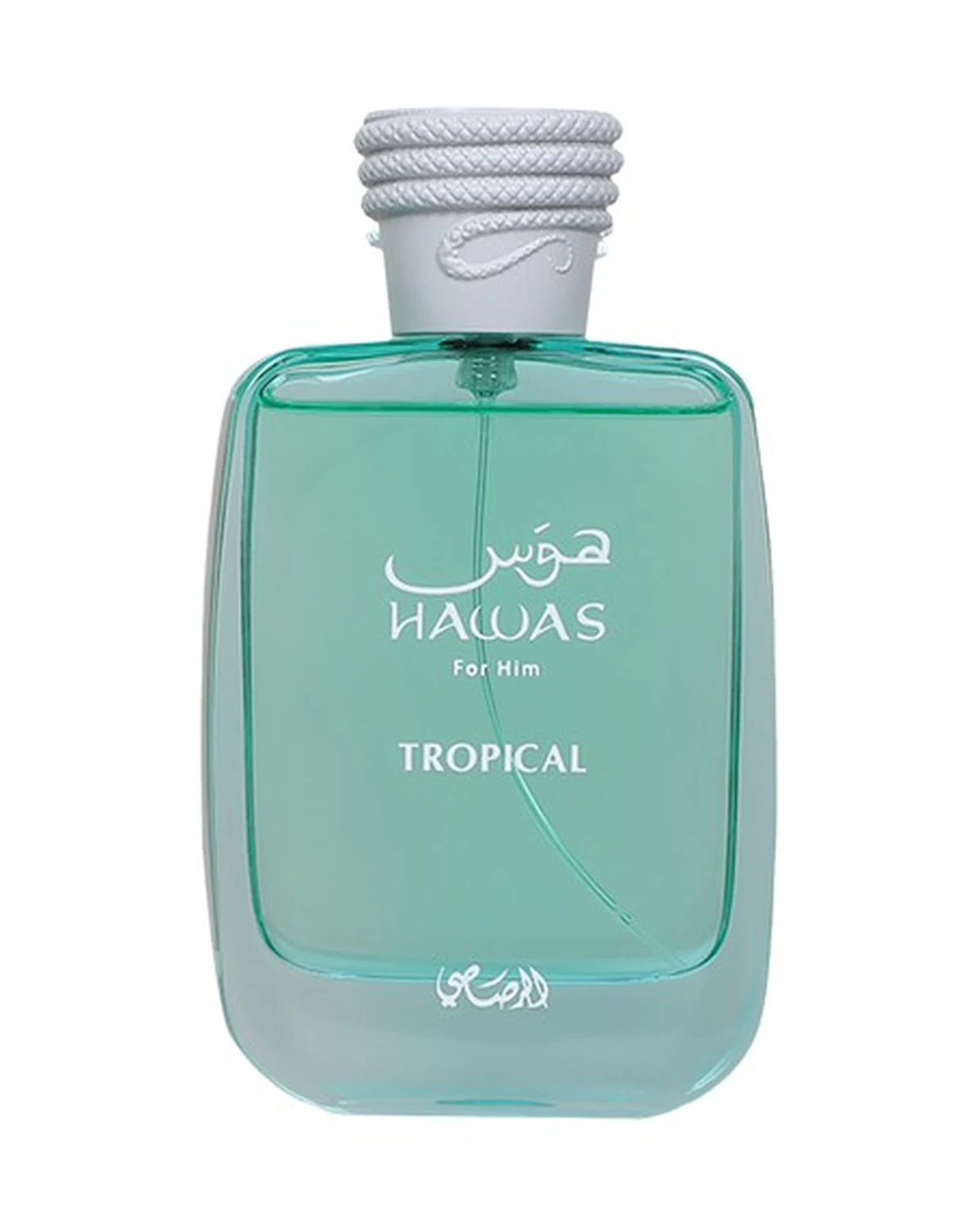 Frasco de Hawas Tropical de Rasasi, perfume árabes hombre